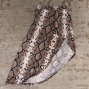 Tan Snake Print Asymmetric Skirt
